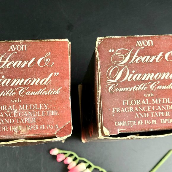 Vintage - New Avon "Heart & Diamond" Convertible Candlestick - Set of 2 - Picture 2 of 11